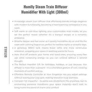 Homlly Steam Train Diffuser Humidifier With Light (300ml）