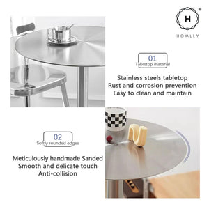Homlly Tonii Stainless Steel Round Slim Table (40-70cm Diameter)