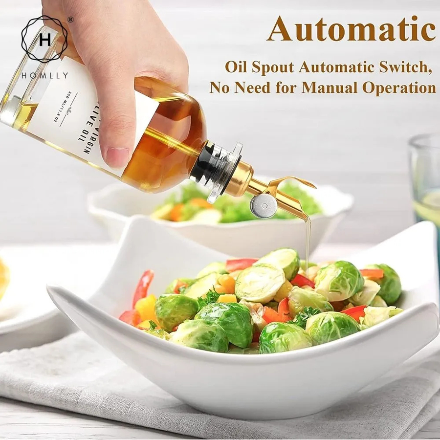 Homlly Olive Oil Coffee Syrup Dispenser Glass Bottle with Automatic Pourer (350ml) x2 pcs