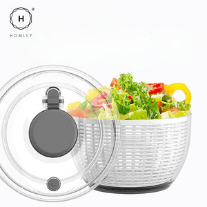 Homlly Press Pump 3 in 1 Multi-Use Vegetable Fruit Salad Spinner Dryer Serve Bowl