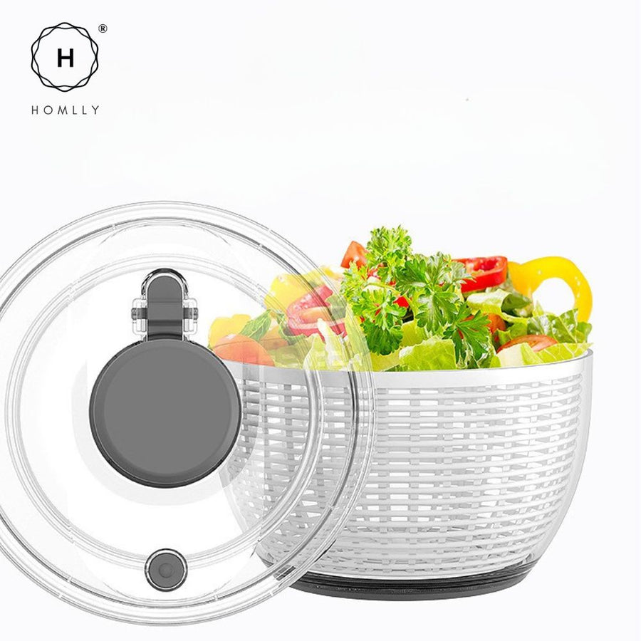 Homlly Press Pump 3 in 1 Multi-Use Vegetable Fruit Salad Spinner Dryer Serve Bowl
