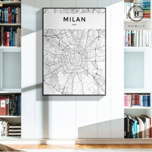 Homlly City View Minimalist Black Line Art Road Map Wall Poster