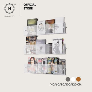 Homlly Nuii Clear Acrylic Wall Bookshelf Magazine Rack Holder