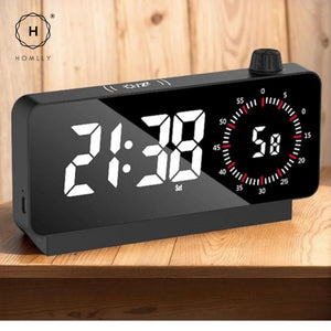 Homlly Mirror LED Digital Alarm Clock Rechargeable Temperature Date Countdown Table Clock Night Mode