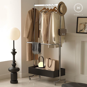 Homlly Unii Hanging Clothes Stainless Steel Rack Cart with Storage on wheels