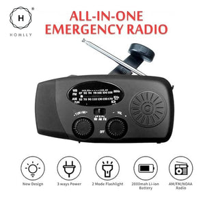 Homlly Emergency Hand Crank Solar AM/ FM Radio with LED Flashlight & 2000mAh Power Bank Phone Charger