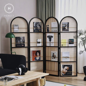 Homlly Modern Rattan Screen Room Divider with Magazines Holder (2/3/4 Panels)