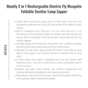 Homlly 2 in 1 Rechargeable Electric Fly Mosquito Foldable Swatter Lamp Zapper