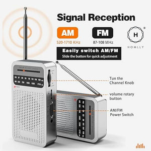 Homlly Portable Pocket Size FM/AM Radio with Loud Speaker