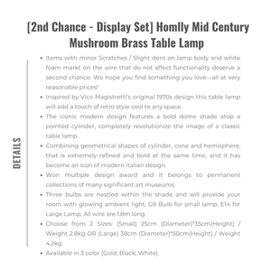 [2nd Chance - Display Set] Homlly Mid Century Mushroom Brass Table Lamp