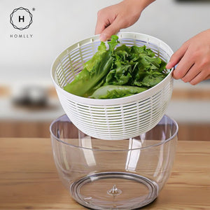 Homlly Press Pump 3 in 1 Multi-Use Vegetable Fruit Salad Spinner Dryer Serve Bowl