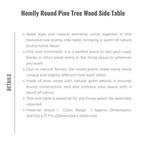 Homlly Round Pine Tree Wood Side Table