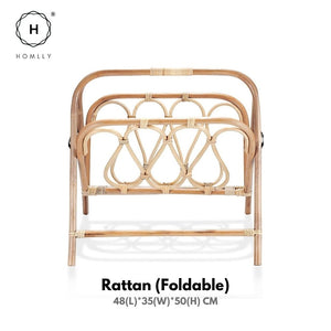 Homlly Rattan Newspaper Magazine Foldable Floor Shelf Organiser Rack