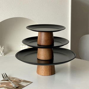 Homlly Round Organiser Centrepiece Display Cake Stand Tray With Wooden Stand