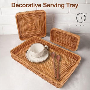 Homlly Handwoven Rattan Serving Organizer Tray