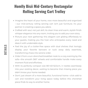 Homlly Bisii Mid-Century Rectangular Rolling Serving Cart Trolley