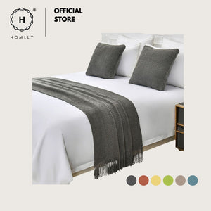 Homlly Ribbed Decorative Pillow Cushion Covers with Bed Runner Throw