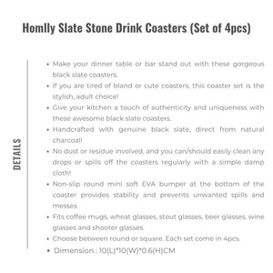 Homlly Slate Stone Drink Coasters (Set of 4pcs)