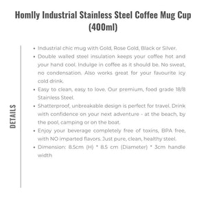 Homlly Tonii Industrial Stainless Steel Coffee Mug Cup (400ml)