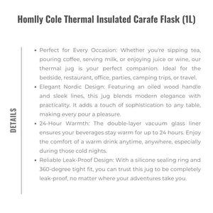 Homlly Cole Thermal Insulated Carafe Flask (1L)