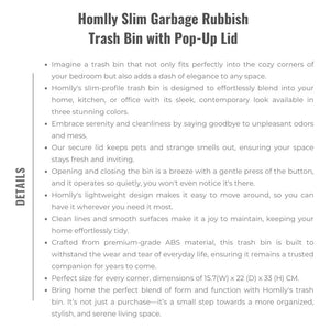 Homlly Slim Garbage Rubbish Trash Bin with Pop-Up Lid (3 Colors)