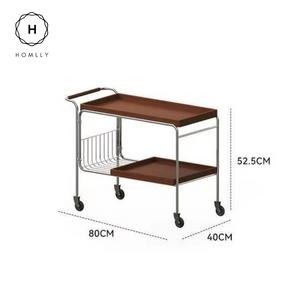 Homlly Bisii Mid-Century Rectangular Rolling Serving Cart Trolley