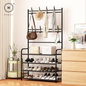 Homlly Entryway Coat Rack with Shoes Organizer Rack