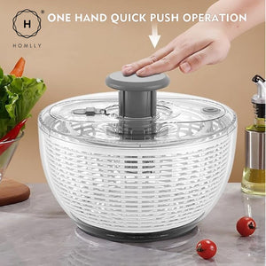 Homlly Press Pump 3 in 1 Multi-Use Vegetable Fruit Salad Spinner Dryer Serve Bowl