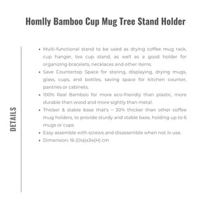 Homlly Bamboo Cup Mug Tree Stand Holder
