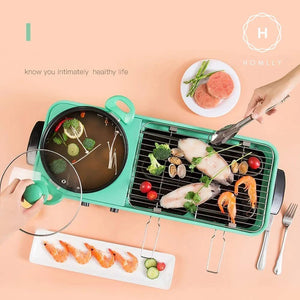 Homlly 2 in 1 Korean Electric Barbecue Pan Grill Hot Pot