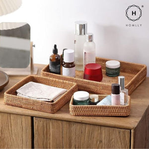 Homlly Handwoven Rattan Serving Organizer Tray