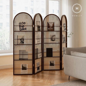 Homlly Modern Rattan Screen Room Divider with Magazines Holder (2/3/4 Panels)