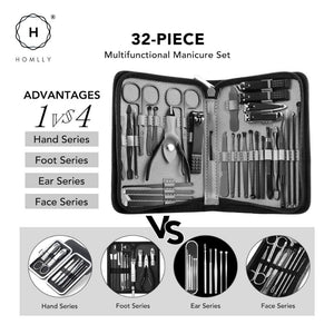 Homlly Manicure Set 32pcs Professional Nail Clippers Kit Pedicure Care Stainless Steel Grooming Tools