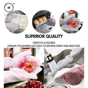 Homlly magic silicone gloves with wash scrubber (2 pairs)