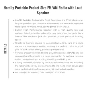 Homlly Portable Pocket Size FM/AM Radio with Loud Speaker