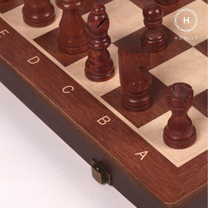 Homlly 2 in 1 Magnetic Wooden Chess & Checkers Board Game Tournament Chessboard