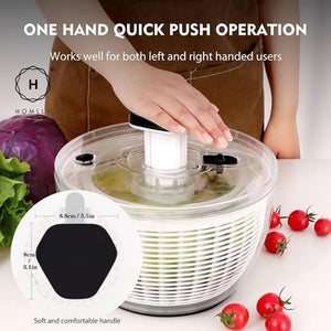 Homlly Press Pump 3 in 1 Multi-Use Vegetable Fruit Salad Spinner Dryer Serve Bowl