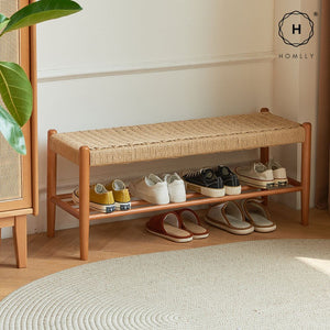 Homlly Ika Entryway Shoe Rack Bench with Rope Weaving Design (Various Length)