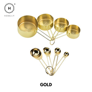 Homlly Gold Measuring Cups and Spoons (Set of 8pcs)