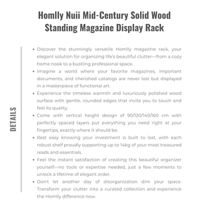 Homlly Nuii Mid-Century Solid Wood Standing Magazine Display Rack