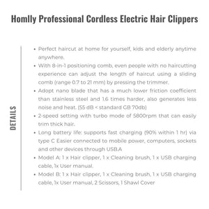 Homlly Professional Cordless Electric Hair Clippers