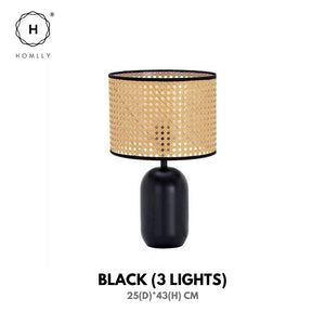 Homlly Rattan Japandi Black Base Table Lamp