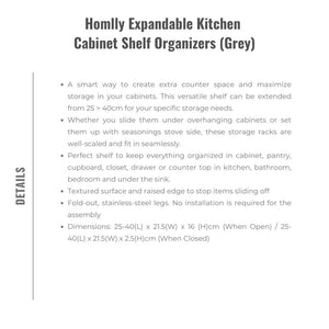 Homlly Expandable Kitchen Cabinet Shelf Organizers (Grey)