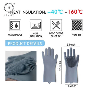 Homlly magic silicone gloves with wash scrubber (2 pairs)