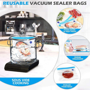 Homlly Reusable Sous Vide Food Vacuum Sealer Ziplock Bags with Portable Manual/Electric Vacuum Sealer Pump