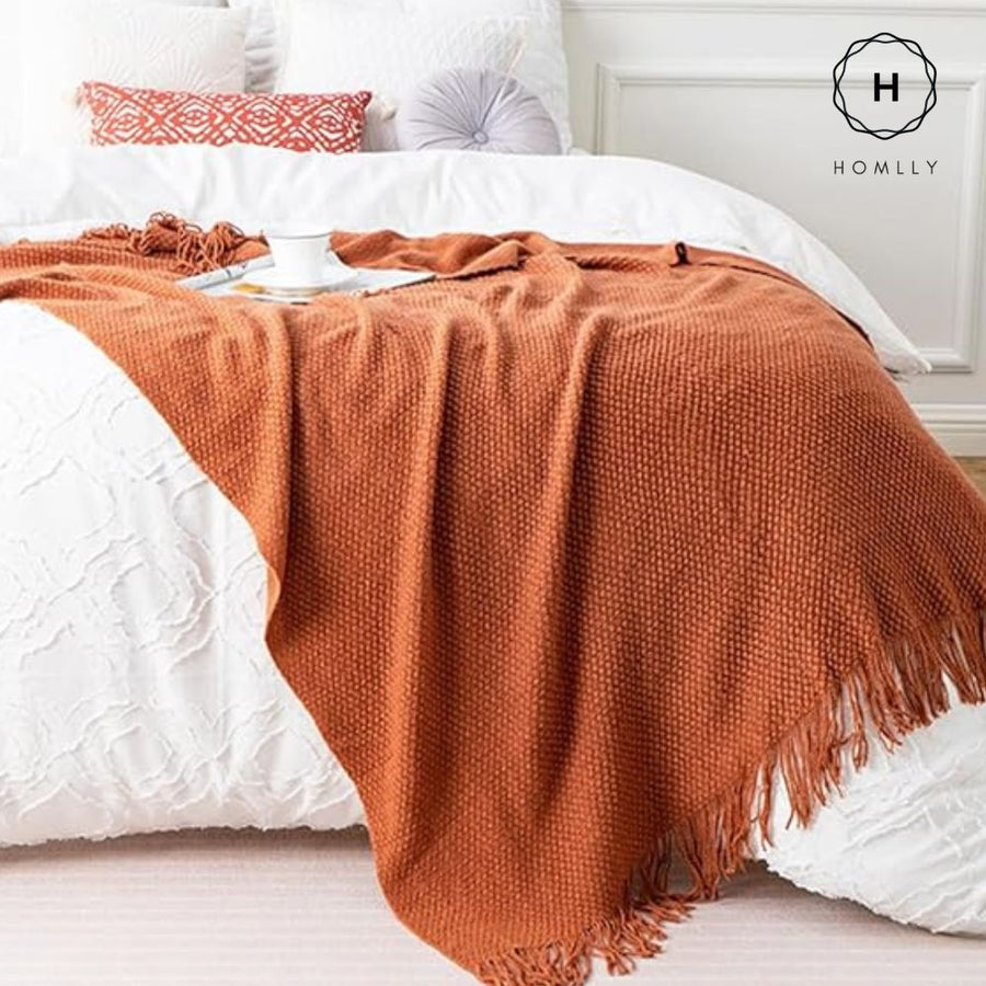 Homlly Ribbed Decorative Pillow Cushion Covers with Bed Runner Throw