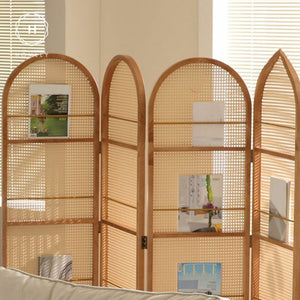 Homlly Modern Rattan Screen Room Divider with Magazines Holder (2/3/4 Panels)