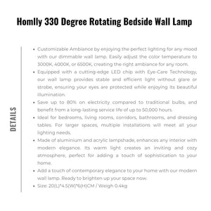 Homlly 330 Degree Rotating Bedside Wall Lamp