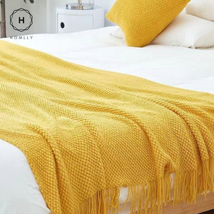 Homlly Ribbed Decorative Pillow Cushion Covers with Bed Runner Throw