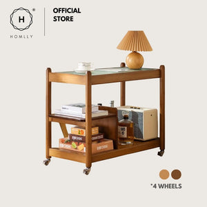Homlly ika 3 Tier Mobile Push Cart Trollery Coffee Wine Drinks Side Table with Glass Top and 4 Wheels